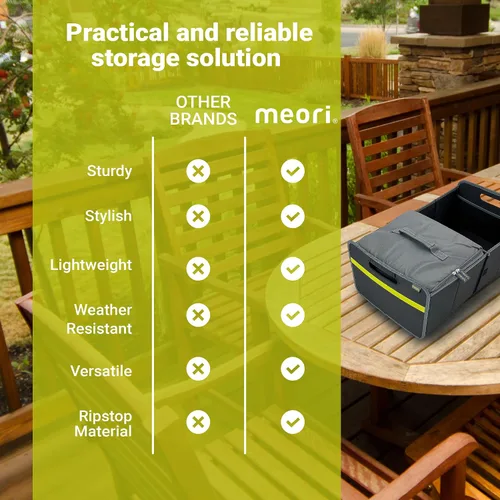 Vista 7 de meori Organizador plegable para maletero de coche con enfriador para comestibles, viajes por carretera, 2 compartimentos, bolsillo de malla