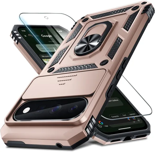 Vista 35 de Funda Janmitta Compatible con Google Pixel 9/9 Pro con cubierta deslizante para lente de cámara incorporada + protector de pantalla + soporte