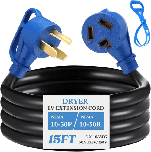 Vista 8 de Kanayu Cable de extensión NEMA 10-30p/r para secadora de 3 clavijas de 6.6 Negro