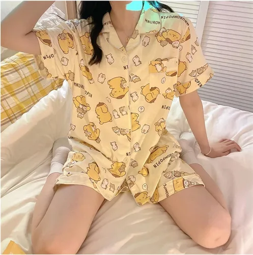 Vista 7 de Pijama Kawaii de dibujos animados para mujeres y niñas, ropa de dormir, camisa de manga corta con pantalones cortos, conjuntos de pijama de 2 piezas