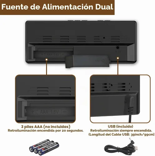 Vista 7 de Reloj Despertador Digital Pequeño, Relojes Electrónicos LED de Superficie Espejada con Pantalla Grande, Brillo Ajustable y Función de Repetición