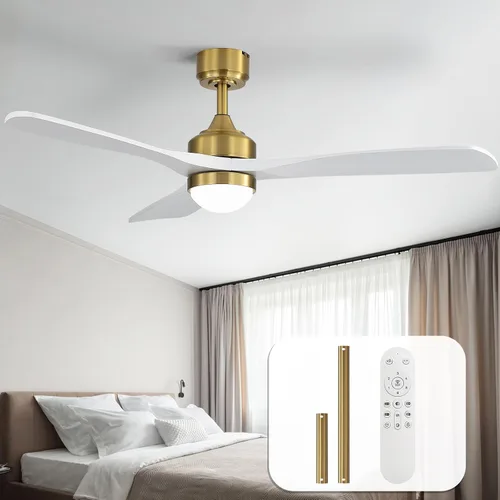 Vista 11 de Sofucor Ventilador de techo de madera maciza de 52 pulgadas, ventilador de techo de montaje empotrado y varilla descendente con luces y control