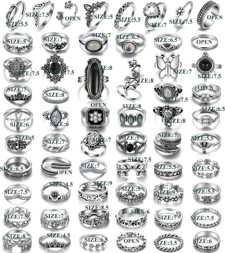 Vista 7 de Juego de anillos de nudillos de plata vintage para mujeres y hombres, anillos gruesos estéticos de serpiente grunge, apilables, anillo gótico