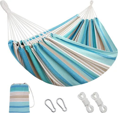 Vista 14 de Hamaca brasileña con correas para árboles, hamacas de lona, hamaca portátil con bolsa de transporte para patio trasero, porche, uso en exteriores e