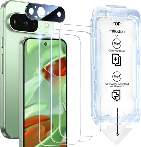 Vista 11 de SMARTDEVIL [Paquete de 3+3] Protector de pantalla para Google Pixel 7A con protector de lente de cámara, compatible con lector de huellas