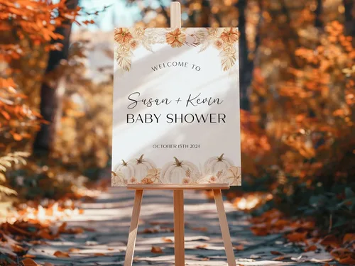 Vista 5 de Letrero de bienvenida de otoño personalizado, decoración de baby shower de calabaza pequeña