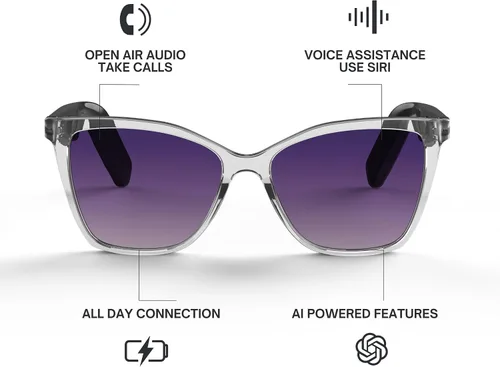 Vista 2 de Lucyd Lyte (versión 2025) - Lentes inteligentes para mujer, con Bluetooth, lentes polarizados, altavoces de oído abierto y micrófono, Moonrise