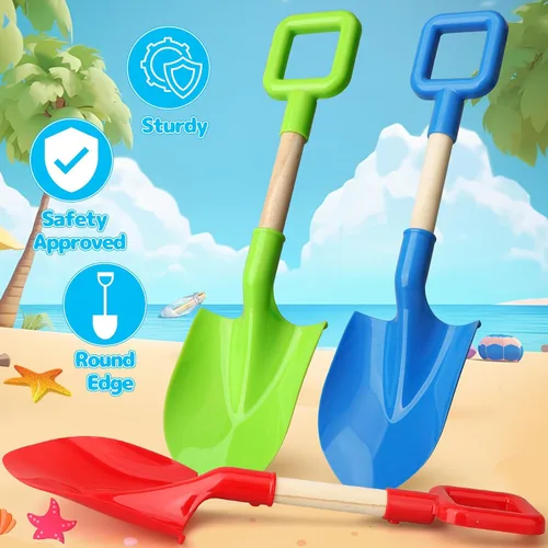 Vista 4 de Umnodobn Juguetes de arena de playa, palas de 16 pulgadas para niños y adultos, herramientas de jardinería con pala de pala, kit de caja de arena