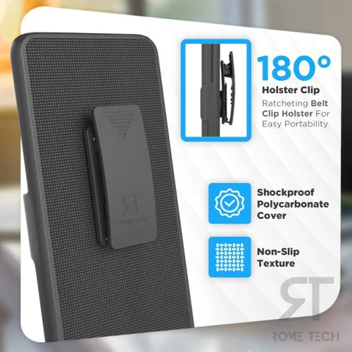 Vista 3 de Funda diseñada para Motorola Moto G Pure (2021) con funda de clip para cinturón, funda con función atril, color negro