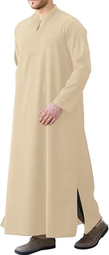 Vista 8 de LVCBL Kaftan Thobe - Bata musulmana grande y alta para hombre, de manga larga, caftán Blanco