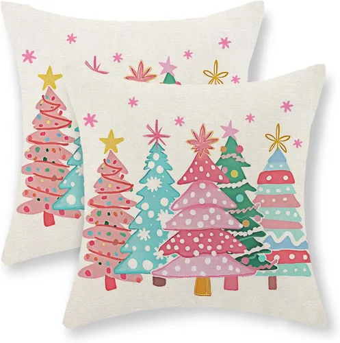 Vista 33 de Juego de 2 fundas de almohada navideñas de 16 x 16 pulgadas, fundas de almohada de lino color rojo con diseño de alces y ciervos de invierno