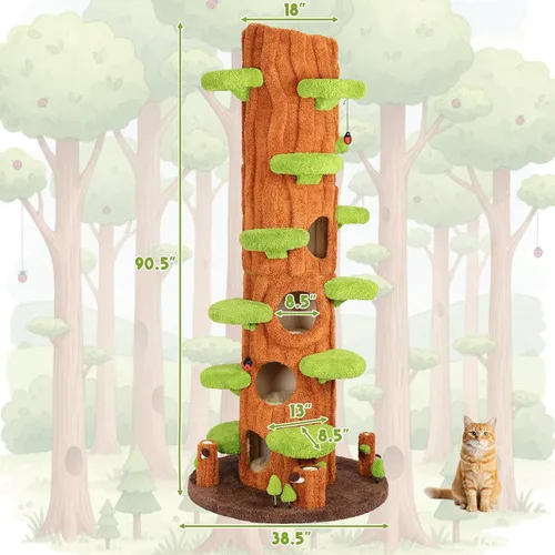 Vista 6 de NUNU LAB Árbol para gatos de 90.5 pulgadas de alto – Torre grande de árbol mágico para gatos con postes rascadores de sisal, escondite lateral
