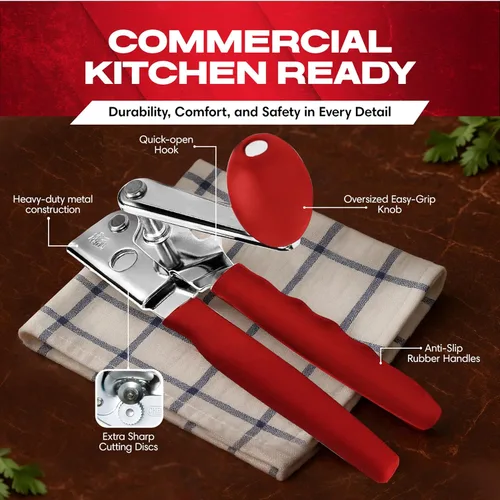 Vista 3 de Chef Master Abridor de Latas Comercial Resistente - Manual con Manivela Manual para Latas Grandes con Agarre Antideslizante - Abridor de Latas