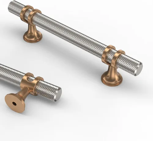 Vista 40 de Asidrama - Paquete de 10 manijas para gabinete de cocina de 3 pulgadas (76mm) de color negro mate y bronce champán, tiradores para gabinete