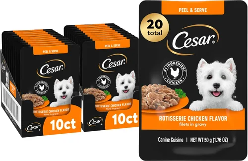 Vista 15 de Cesar Mini-Pouch - Alimento húmedo para perros, sabor a carne Angus, 1.76 onzas, 20