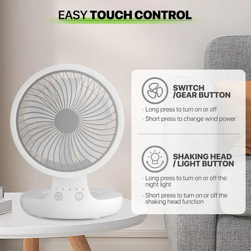 Vista 19 de Magshion Ventilador de escritorio plegable de 7.5 pulgadas con luz nocturna, ventilador pequeño oscilante de 120°, 4 velocidades, alimentado por USB