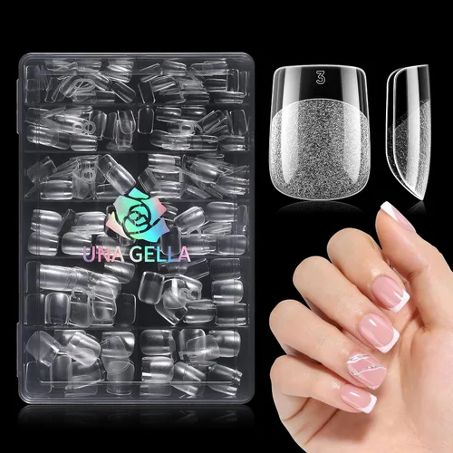 Vista 13 de UNA GELLA Puntas de uñas de almendra, puntas de uñas de gel de almendra cortas preformadas, 240 unidades, uñas postizas de gel suave de cobertura