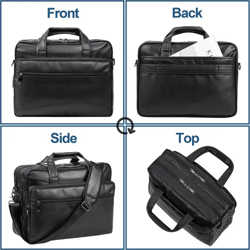 Vista 4 de seyfocnia Bolsa de cuero para laptop, para hombre, 15.6 pulgadas, 17.3 pulgadas, maletín de mensajero, bolsa de negocios, bolso de computadora