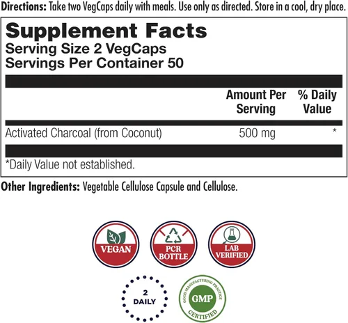 Vista 2 de KAL Cápsulas de carbón activado – Apoyo de limpieza – 500 mg Fórmula