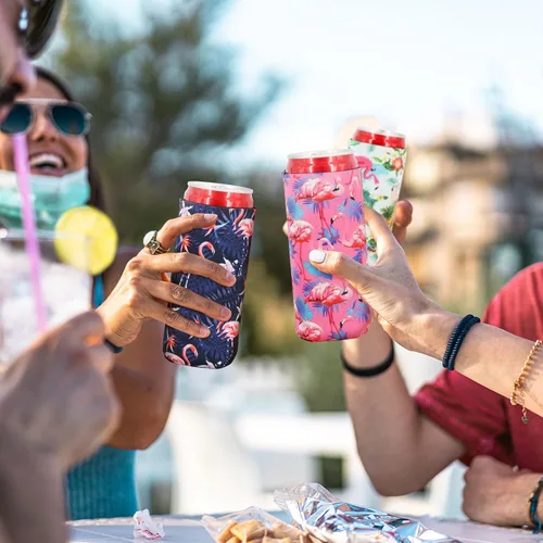 Vista 6 de 12 unidades de neopreno delgado para latas de cerveza, soporte plegable y rechoncho, bolsas enfriadoras de cerveza, se adapta a bebidas energéticas