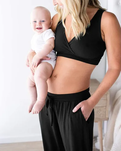 Vista 4 de Kindred Bravely Pantalones deportivos de maternidad para uso diario negro XXL y bata de maternidad y lactancia Emmaline gris XXLXXXL