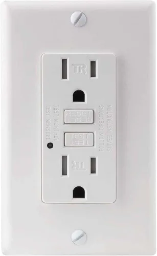 Vista 5 de Sunlite 55410 E542 GFCI, salida dúplex, 15 amperios, 120 VAC, 2 polos/3 cables, resistente a manipulaciones, placa de pared a juego incluida, luz