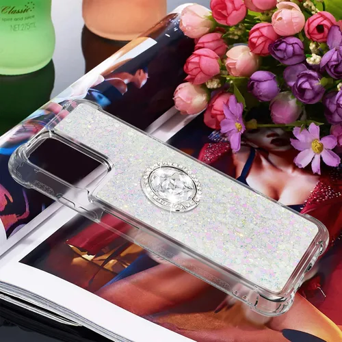 Vista 7 de CCSmall para Xiaomi Redmi Note 10 4G Glitter Case para Mujeres LSZ Colorido Linda cubierta de teléfono de TPU suave y transparente con anillo