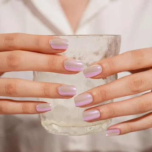 Vista 6 de DANNI & TONI Tiras de uñas de gel semicuradas, color morado claro, cromado, 28 calcomanías Aurora Glow