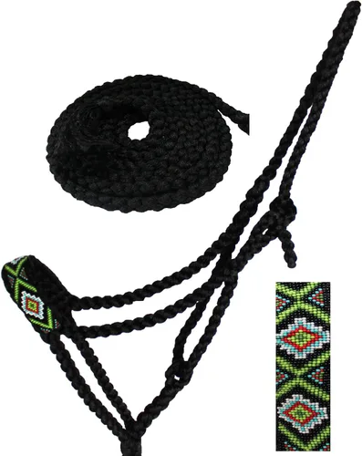 Vista 6 de Nylon Caballo Cuerda occidental trenzado Halter plomo w/Noseband cuentas 606RT14
