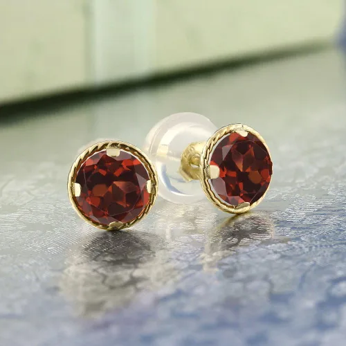 Vista 10 de Gem Stone King Aretes redondos de oro amarillo de 14 quilates con piedra natal Redondos de 0.157 in Aretes de oro para mujeres y hombres