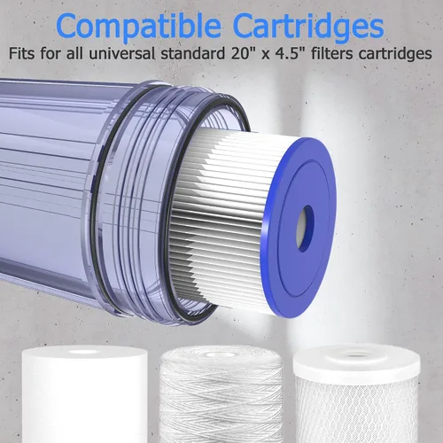 Vista 6 de WHT20 Carcasa de Filtro de Agua para Toda la Casa, Compatible con Filtros de Sedimentos de 20"x4.5", etc. para Agua de Pozo y Ciudad, Sistema