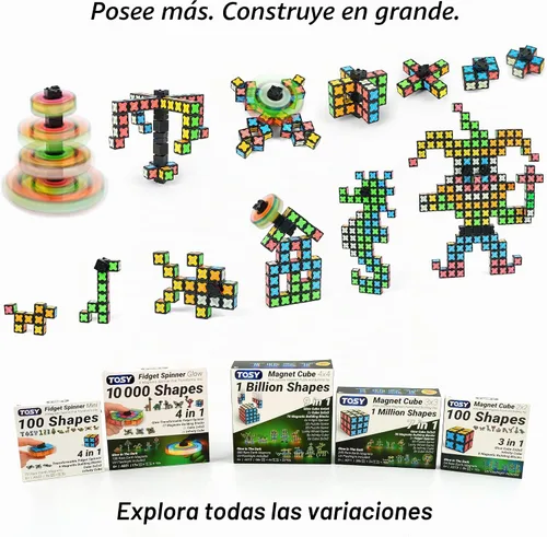 Vista 11 de TOSY Spinner Fidget Magnético que Brilla - 16 Bloques, Juguete 3 en 1: Spinner Fidget Transformable, Cubo Infinito/Rompecabezas, Brillante, Rellenos