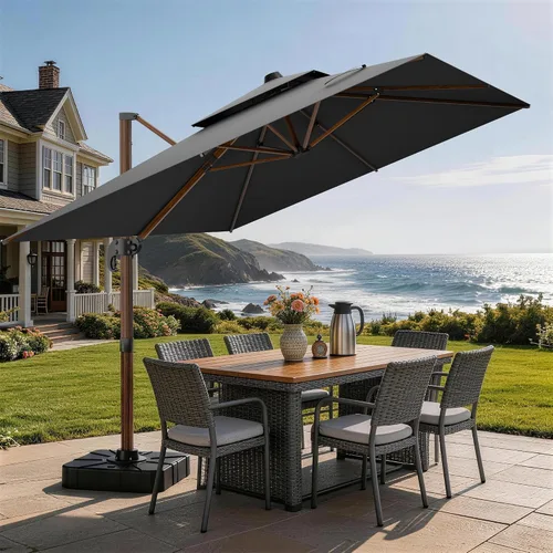 Vista 48 de Sombrilla de 10 x 13 pies para exteriores, sombrilla grande rectangular con viga voladiza, resistente, con rotación de 360°, sombrilla con Beige