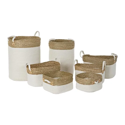 Vista 2 de Juego de Cestas DKD Home Decor Blanco Marrón Fibra natural 41 x 41 x 52,5 cm