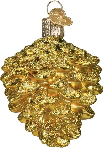 Vista 2 de Old World Christmas Adorno soplado de cristal de pino ponderosa azul para árbol de Navidad, decoración navideña artesanal, colección Nature