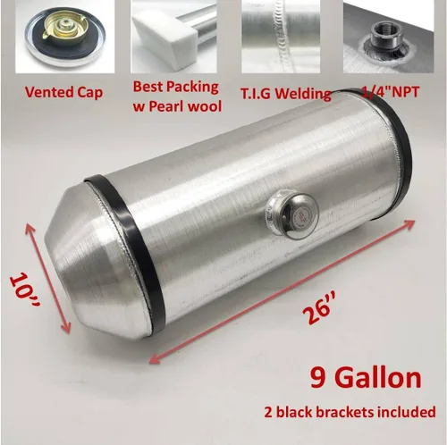 Vista 2 de JSD 9 galones 10"x26" aluminio girado redondo tanque de gas centro de llenado 1/4" NPT salida