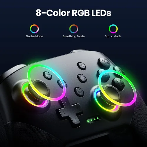 Vista 2 de VOYEE Controlador inalámbrico para Switch, Controladores Pro compatibles con Switch/Lite/OLED/PC, Gamepad de emparejamiento de un botón con LEDs RGB