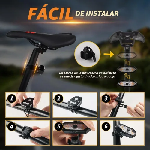 Vista 7 de Luz trasera de bicicleta con señales de giro Luz trasera de control remoto