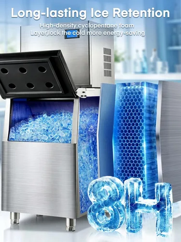 Vista 7 de Máquina comercial para hacer hielo 380LBS/24H, contenedor de almacenamiento de acero inoxidable de 250 libras, 132 cubitos de hielo en 8-15 minutos