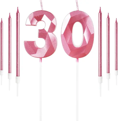 Vista 77 de Vela rosa de cumpleaños número 1 con 6 velas largas, decoraciones de decoración de pastel para fiesta de niña de 1 año, suministros de celebración