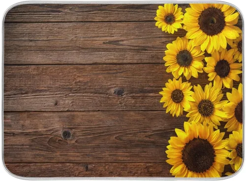 Vista 13 de Tapete de secado de platos, girasoles en madera, tapete de secado reversible absorbente de flores, tapete de secado de platos, tapete para secar