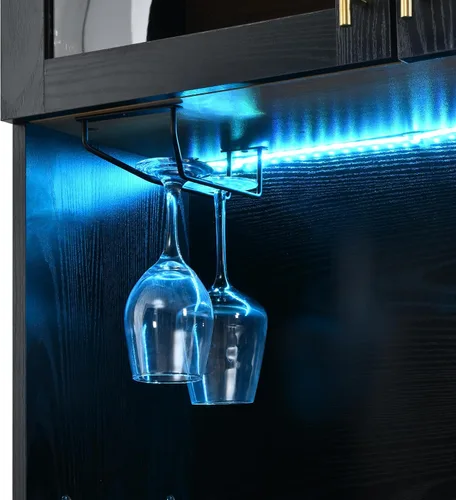 Vista 5 de Despensa arqueada de granja con estación de carga integrada e iluminación LED, almacenamiento de cocina de 74.8 pulgadas de alto con estantes