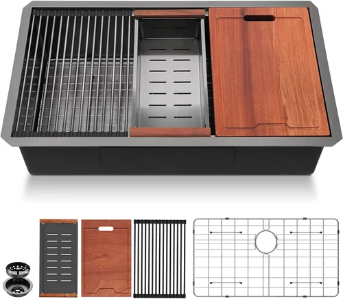Vista 31 de Lordear - Fregadero de barra de 12 pulgadas bajo montaje, estación de trabajo, calibre 16, T304, 12 x 15, acero inoxidable, fregadero de cocina