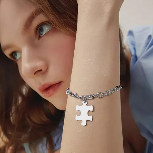 Vista 3 de VNOX Juego de pulseras de rompecabezas personalizadas de 2345678 para mejor amiga, mejor amiga, familia, amor, amistad, juegos de regalo