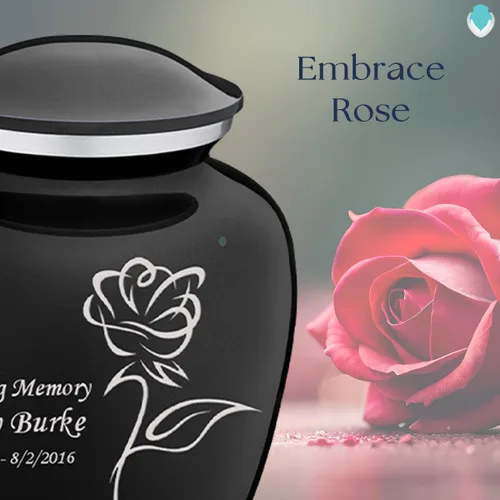 Vista 4 de Geturns Abraza pequeñas urnas de cremación de rosas personalizadas para cenizas humanas, urna funeraria negra para mujeres y hombres, 44 libras