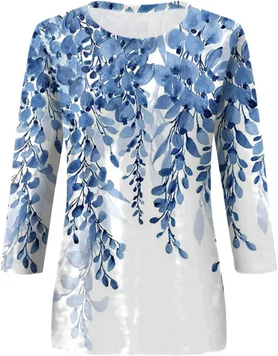 Vista 104 de Camisetas personalizadas para mujer, a la moda, casual, de séptima manga, estampada, cuello redondo, camiseta