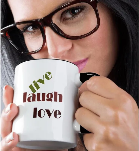Vista 2 de 3dRose Live Laugh Love - Taza de dos tonos, 11 onzas, color negro