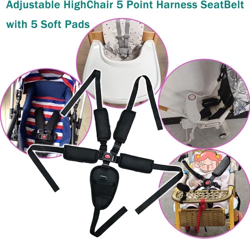 Vista 6 de Universal 5 Point High Chairs Safety Harness Strap Belt,Adjustable Harness Seatbelt Straps