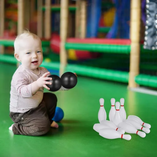 Vista 8 de STOBOK Juego de bolos para niños con 10 pines de plástico y 2 bolas, juguete deportivo para interiores y exteriores, juguetes educativos