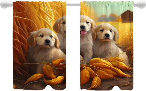 Vista 41 de Shrahala Abstract Colorful Blackout Curtain Tiers, Modern Ative Kitchen Valance Light Blocking Tier Drapes with Rod Pocket, 2 Pack 26 X 24 in